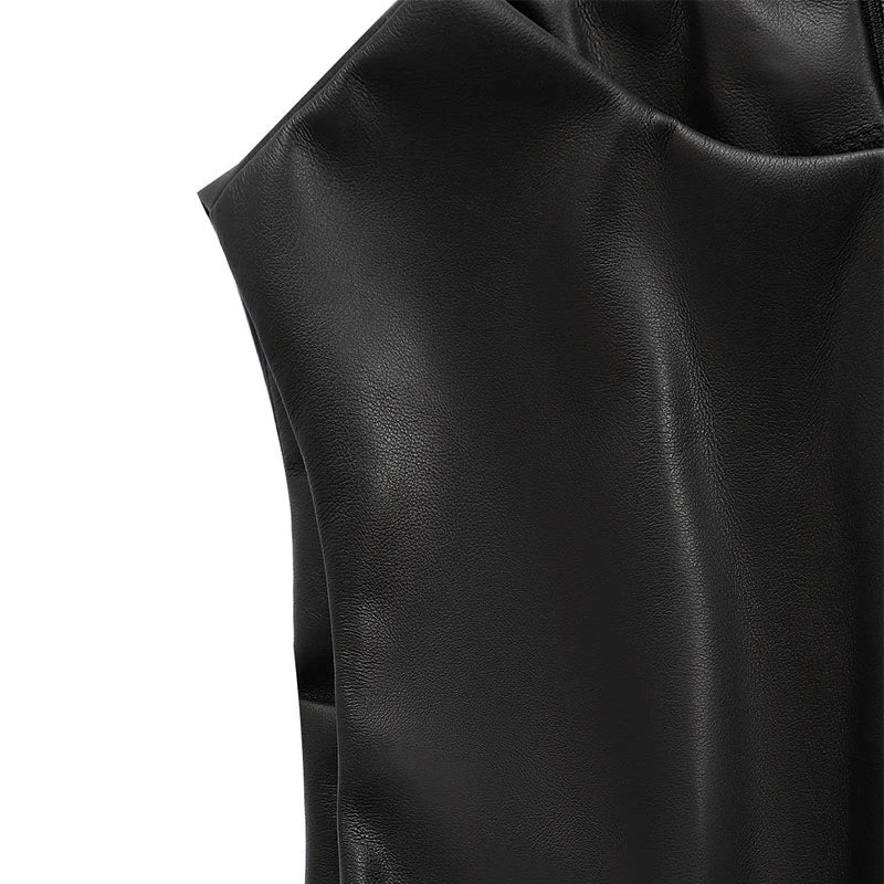 Summer New Women's Dresses Sexy Black PU Leather Mini Elegant Bodycon Club Birthday Party Dress Female Fashion Dresses Clothing
