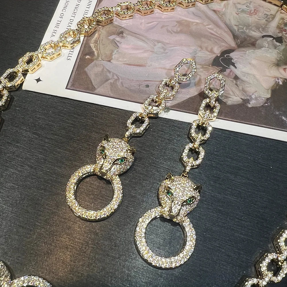 Leopard Zircon Earrings Necklace And Bracelet Set for Women