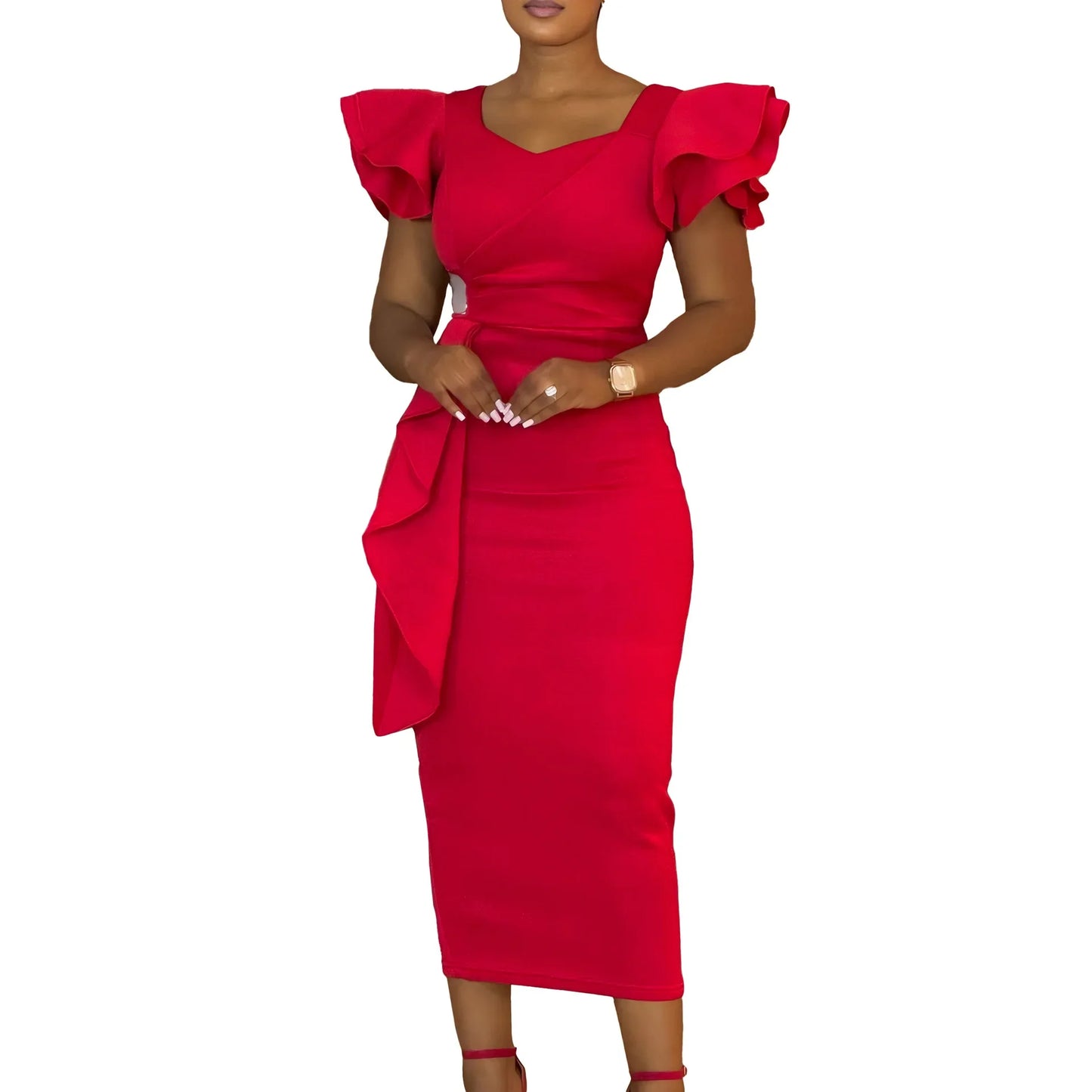Elegant Pure Color African Style Wrap Dress D3310 New Fashionable Transoceanic Dress with Lace Trim Elegant African Dress