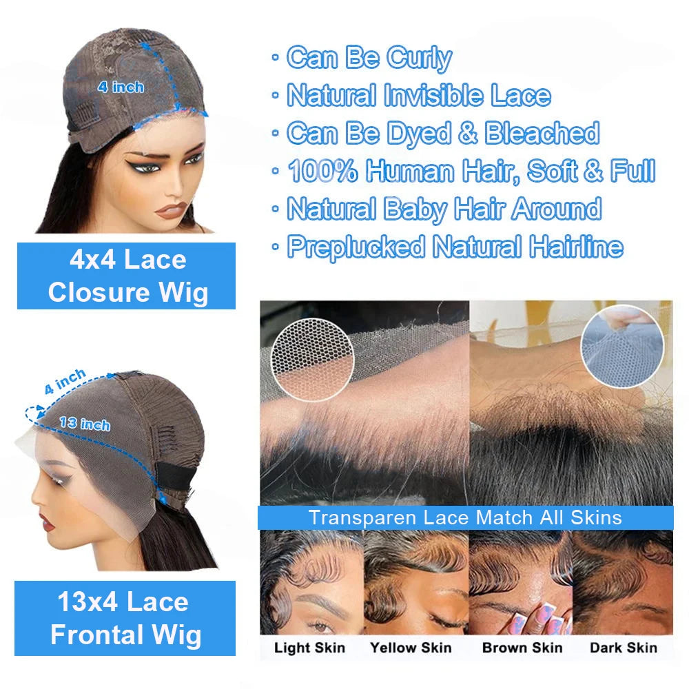 Black Body Wave Bob Wigs 13x4 Lace Frontal 4x4 Closure Lace Front Pre Plucked 100% Human Hair Wig Loose Water Wave Short Bob Wig