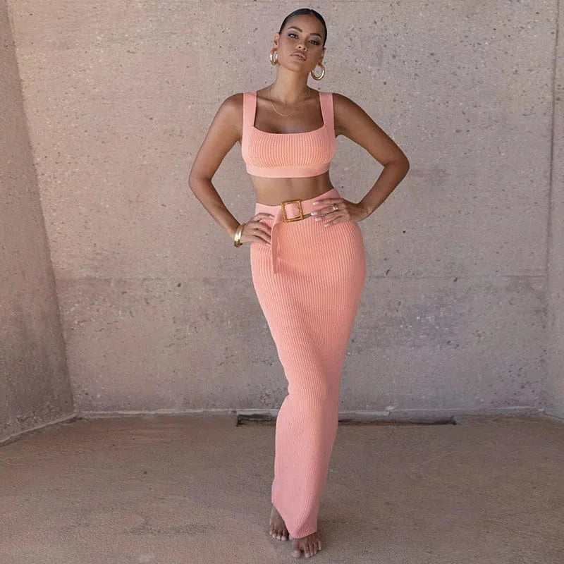 Long skirt casual two-piece set sexy bag buttocks slimming suspender top belt temperament half skirt set