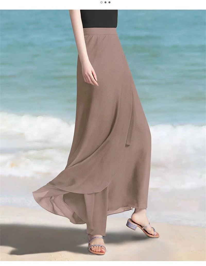 Lace-Up Summer Skirt Holiday style Chiffon Halfskin Skirt Women's 2023 Summer New Thin Dropping Long Wrapped Hip Skirt Khaki Bla