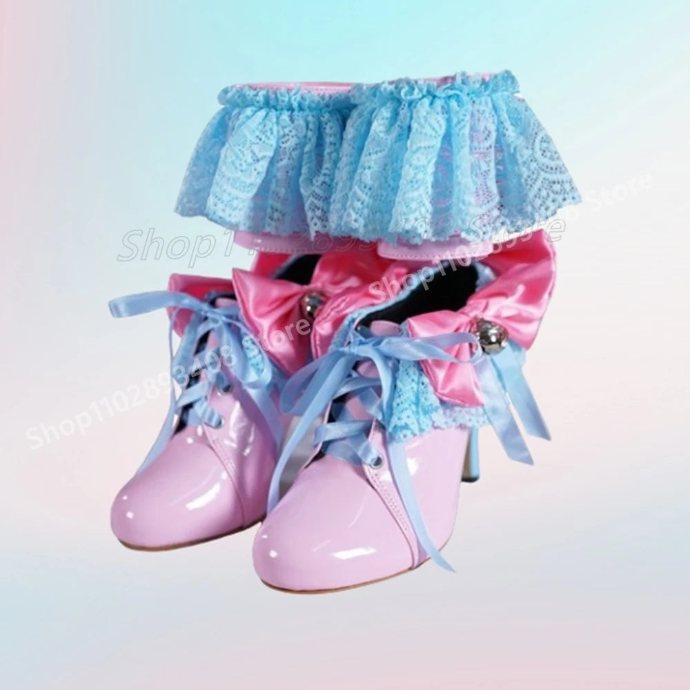 Mutilcolor Ankle Buckle Belts Lace Decor Pumps Butterfly Knot Bell Cosplay Sexy Stiletto High Heel Women Shoes 2025 Para Mujere