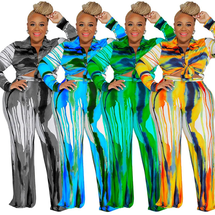 Wmstar Plus Size Two Piece Outfits Women Fall Clothing Tie Dye Top and Pants Leggings Matching Set Wholesale Dropshipping 2022