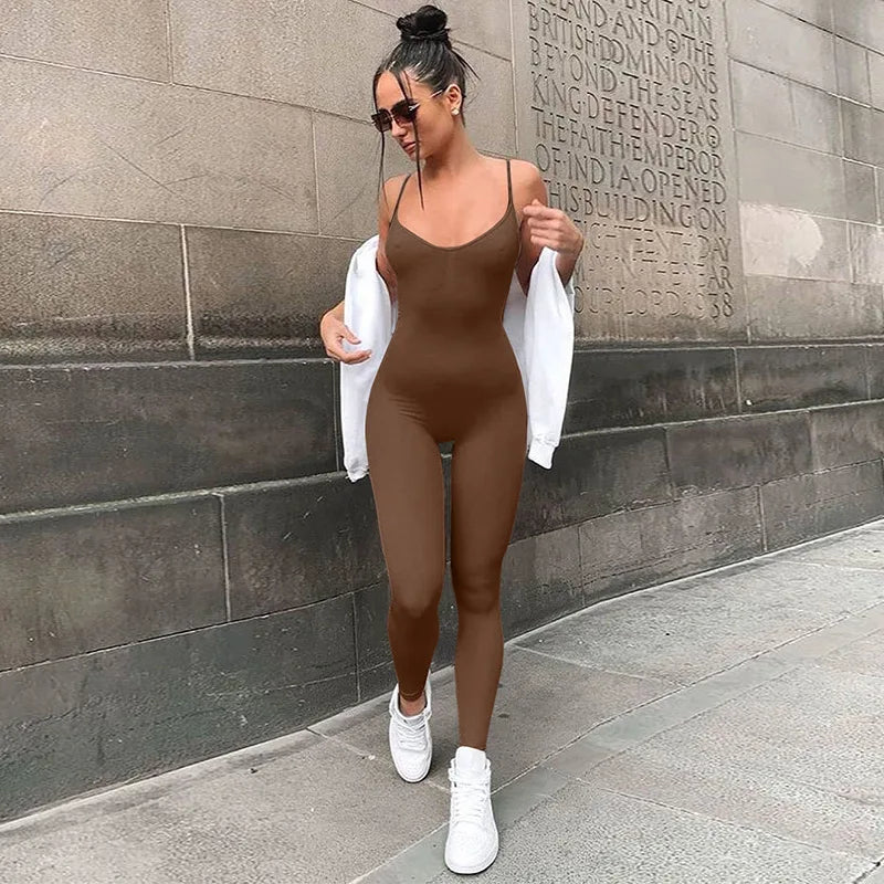 Black Sexy Jumpsuits Women Summer Sleeveless Rompers Spaghetti Strap Backless Casual Bodycon Skinny Sports Fashion Streetwear