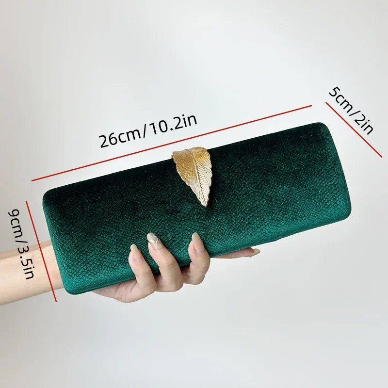 2025 Luxury Velvet Evening Clutch Bag Crystal Leaf Clasp Chain Handheld Purse for Gala Dinners Weddings Cocktail Parties