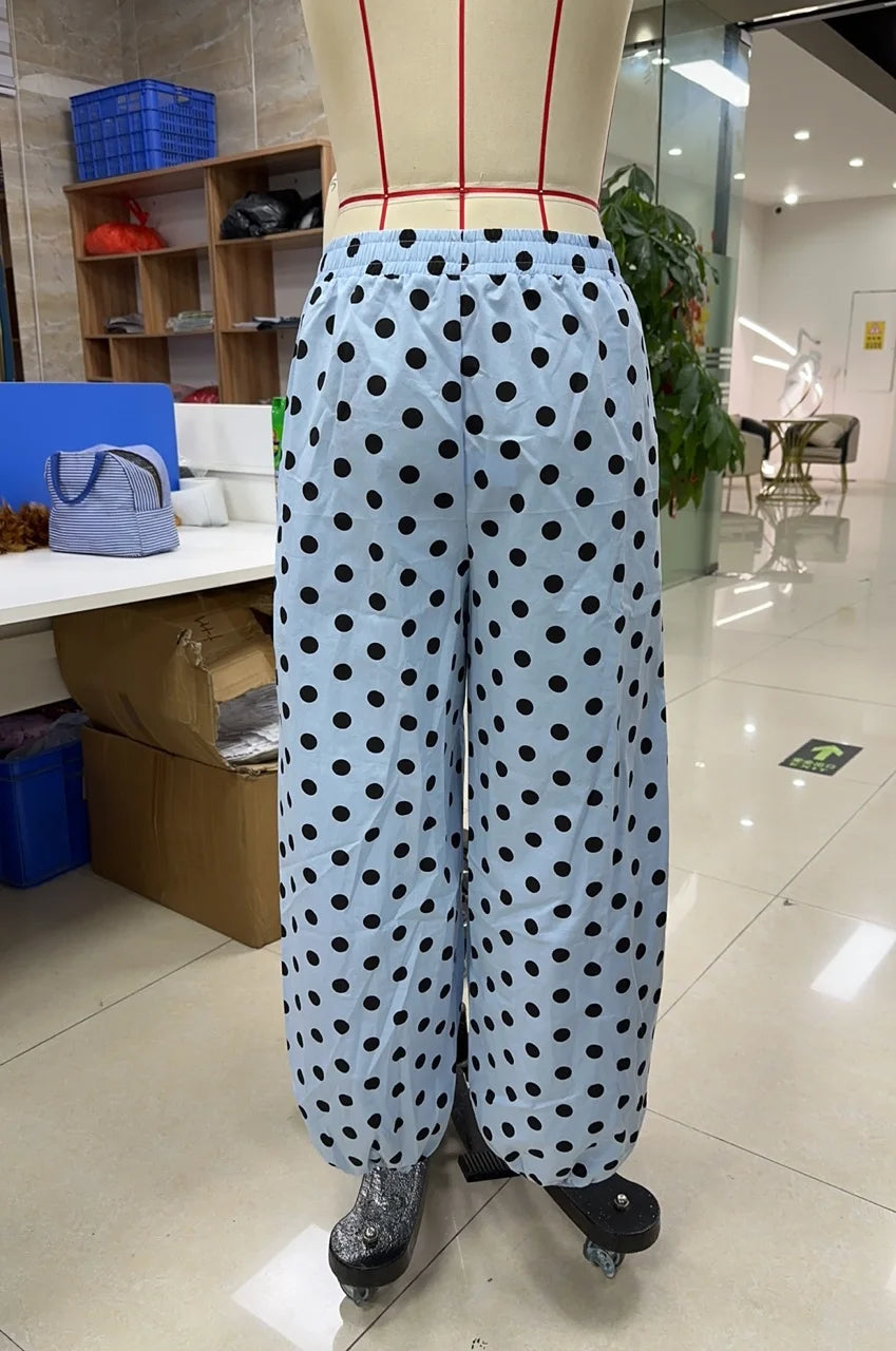 Retro Polka Dot Wide Leg Casual Trousers for Women