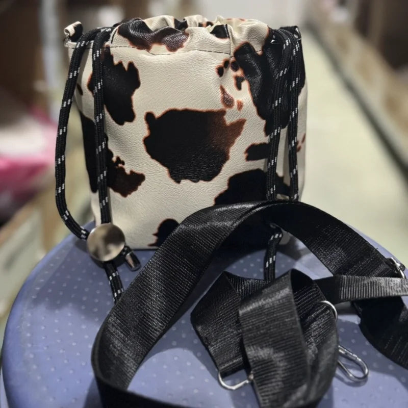 New Leopard Print Bag Fashion Cow Pattern Drawstring Bucket Bag Texture Brand Design Crossbody Bag Lady Versatile Storage Bag