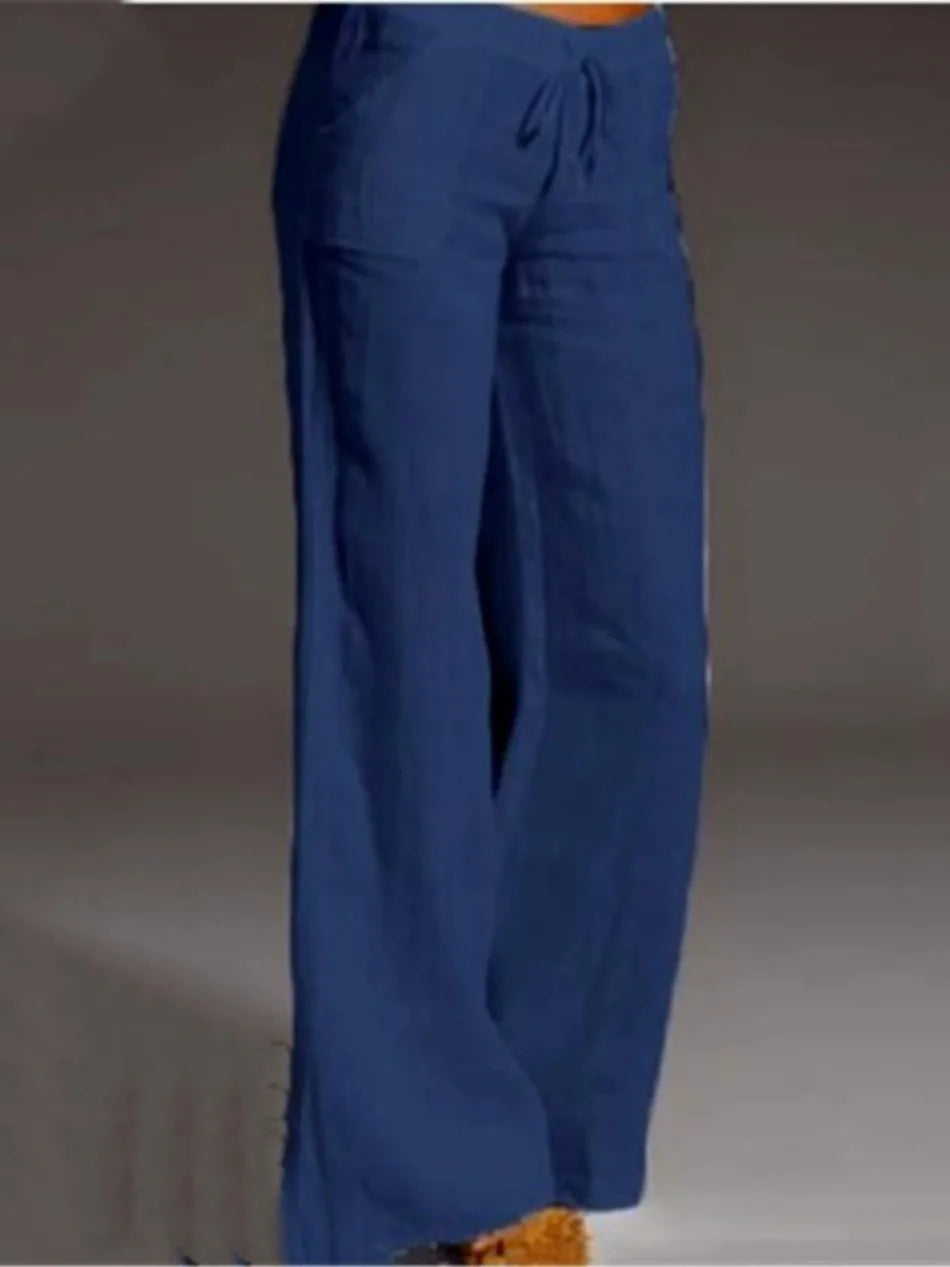 Summer Women's Cotton Pants Gray High Waisted Harem Loose Soft Elastic Waist White Pants Blue Casual Trousers for Female clothin