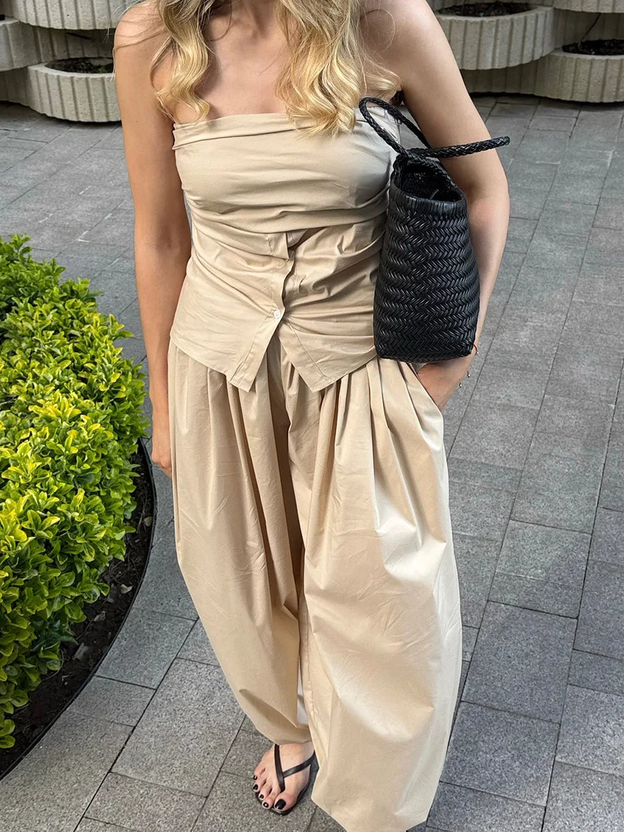 Bornladies Autumn Womens 100% Cotton Loose Lantern Style Wide Leg Pants Street Style Casual Lazy Pants Fashion Trousers