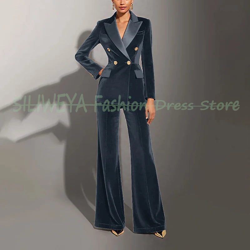 Double Breasted Velvet Suit Set