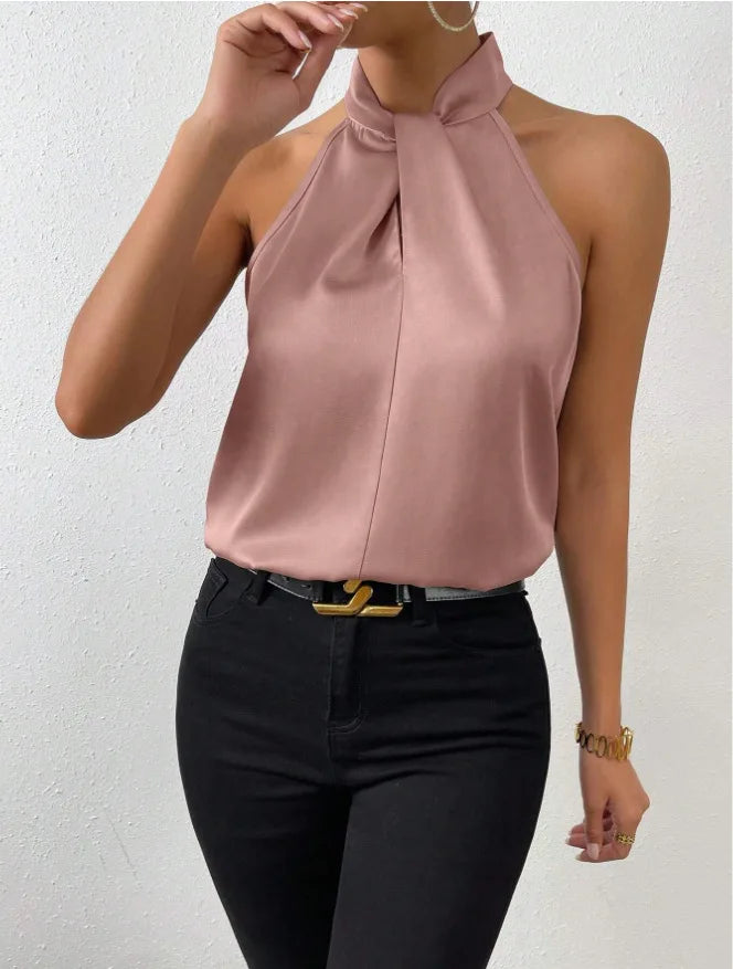 Women's Tops 2025 Summer New European and American Clothes Satin Halter Sleeveless Vest Sexy Commuting Satin Simulated Silk Top