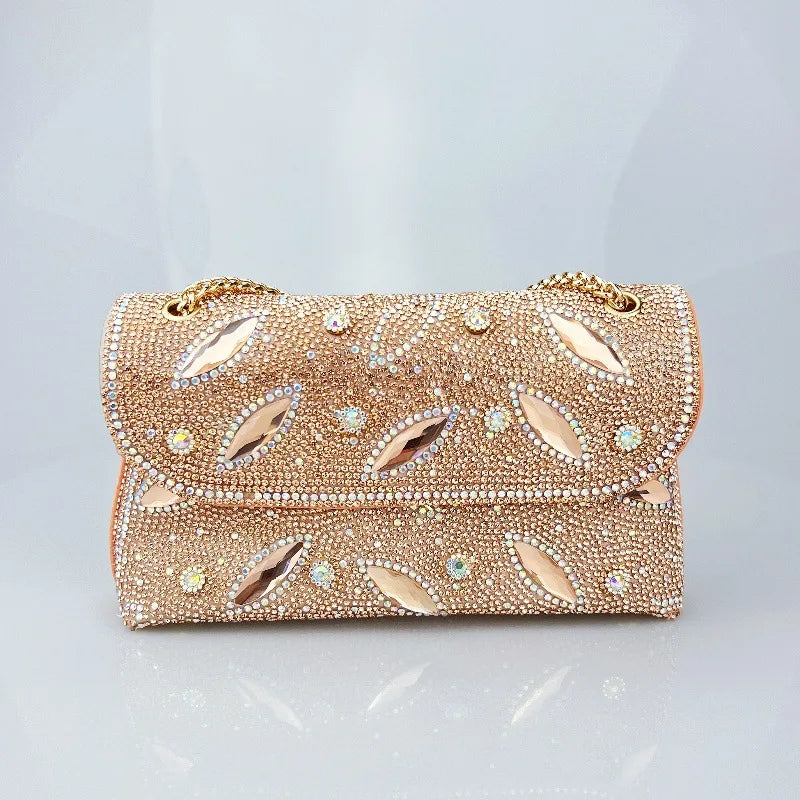New Cross-Border High-End Feel Large Brick Socialite Style Diamond Underarm Handbag Embroidered Color Diamond Chain Chinese Dres