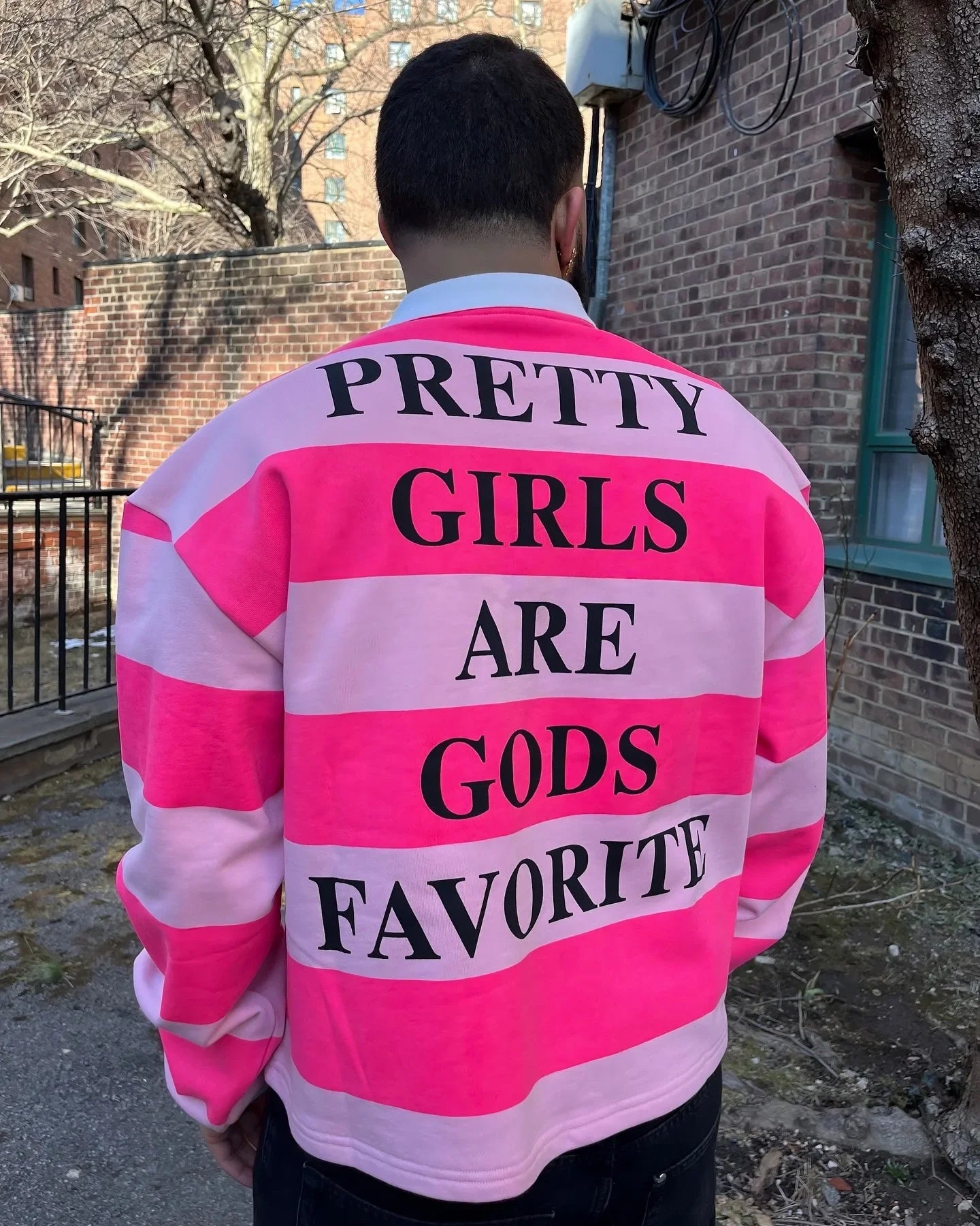 American Harajuku Fashion Hip-hop Striped Pretty Girl Shirt Letter Printed Polo Shirt Y2k Retro Men's Long Sleeved T-shirt