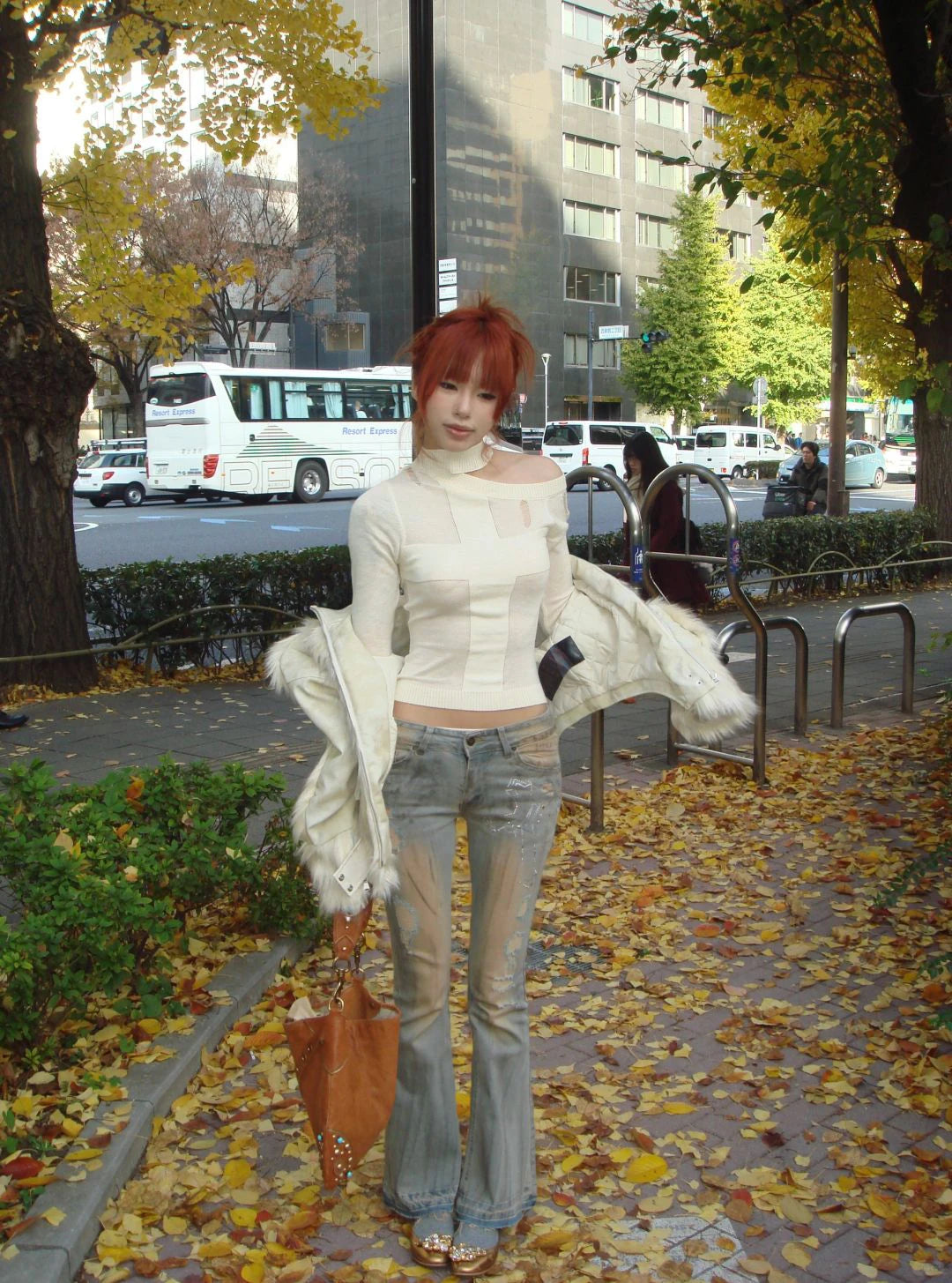 Karrram Japanese Y2k Knitted Tops 2000s Aesthetics Long Sleeve Knit T-shirt Vintage Harajuku Off Shoulder Knitwear Korean Style