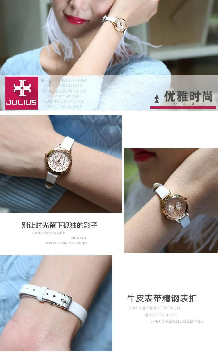 Small Rhinestones Julius Lady Women's Watch Japan Quartz Elegant Fashion Hours Bracelet Leather Girl's Gift No Box