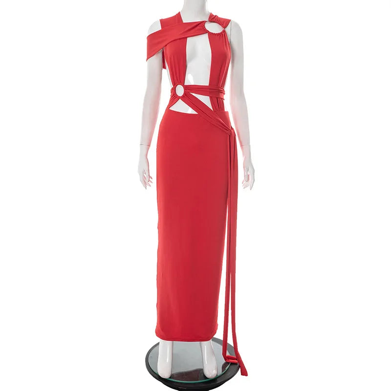 GLCMYAYA Women Sleeveless Roll Splicing Cutout Bodycon Midi Maxi Long Dress 2025 Summer Vacation Holiday Sexy Club Party Dresses