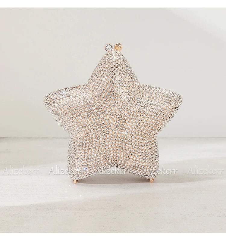Alizekerr Star Shaped Crystal Evening Bags Women Boutique Gorgeous Sparkling Rhinestone Mini Metal Clutch Purses Wedding Party