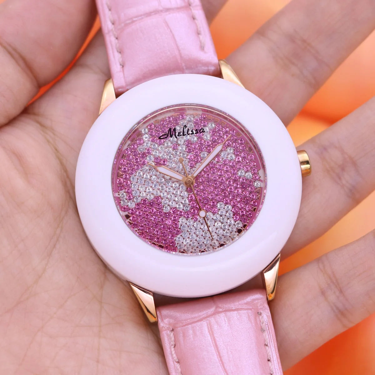 Luxury Unicorn Melissa Women's Watch Rhinestone Crystal Fashion Hour Real Leather Bracelet Clock Girl's Birthday Gift Box