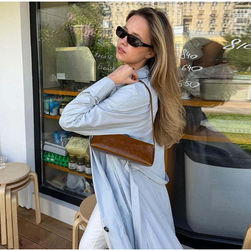 Lapel Collar Button Front Long Trench Coat With Waist Belt for Women