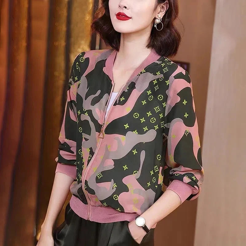 Fashion Print Jacket Female Spring Top 2024Summer UV Protection Joker Short Chiffon Sunscreen Clothing Female Top Thin Shirt Top
