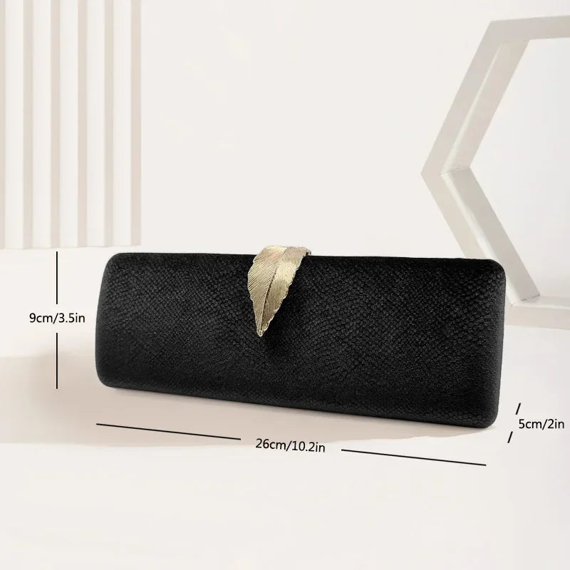 2025 Luxury Velvet Evening Clutch Bag Crystal Leaf Clasp Chain Handheld Purse for Gala Dinners Weddings Cocktail Parties