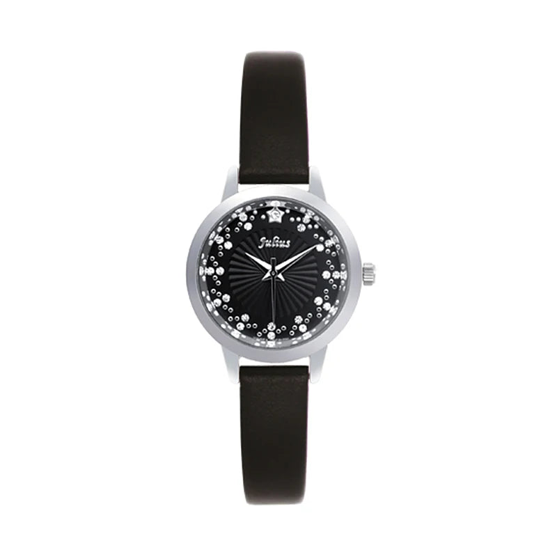 Small Rhinestones Julius Lady Women's Watch Japan Quartz Elegant Fashion Hours Bracelet Leather Girl's Gift No Box