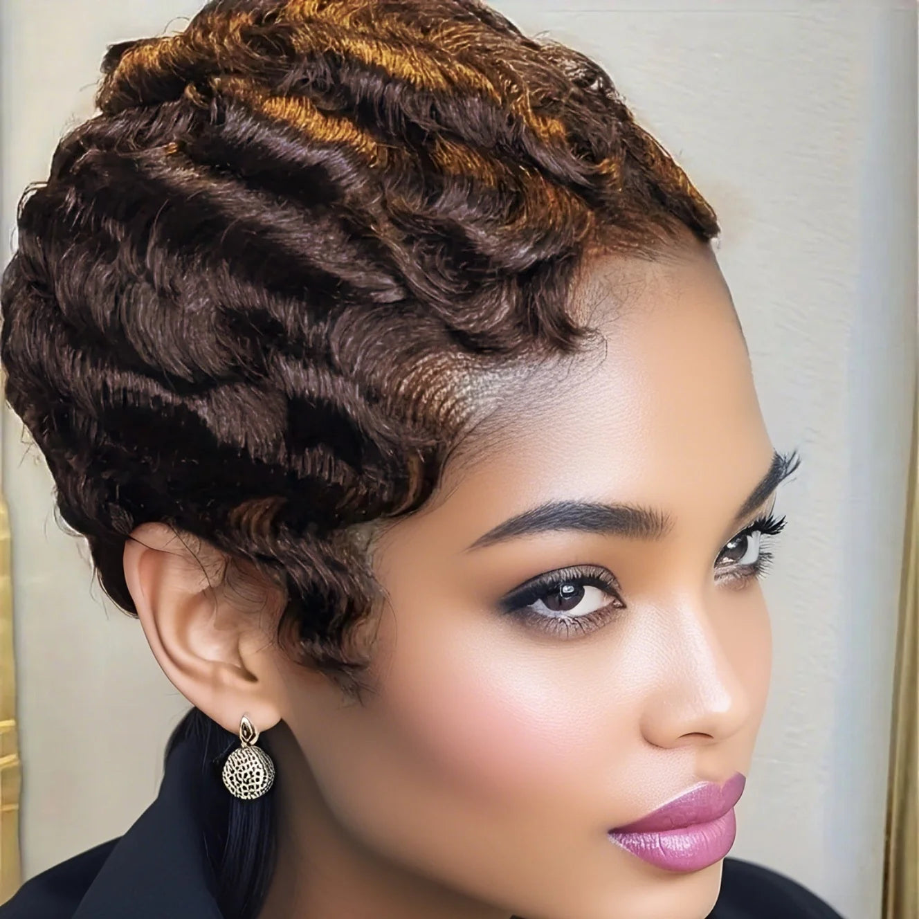 Short Finger Wave Wig Brazilian Human Hair Wig For Women BrowFull Machine Wig Pixie Cut Wigs for Woman