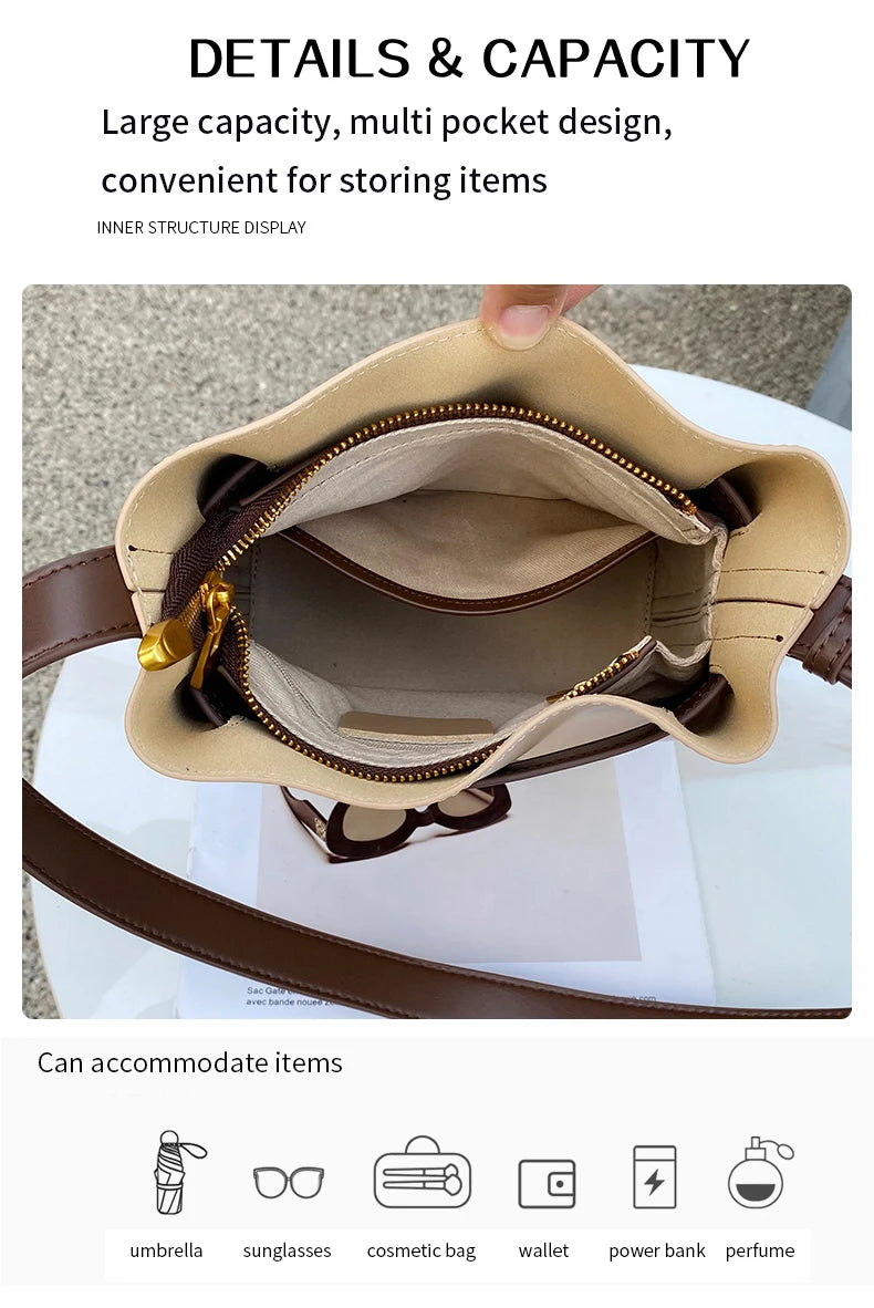 Cow Split Leather Bucket Bag Women Vintage messenger High Quality Simple Handbag Lady Shoulder Bag Luxury Female Crossbody Bags