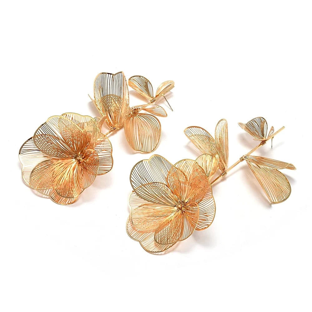 Elegant Flower Earrings Metal Hollow Petal Piercing Earrings Wholesale Popular Women's Accessories Trendy Drop Earrings Jewelry