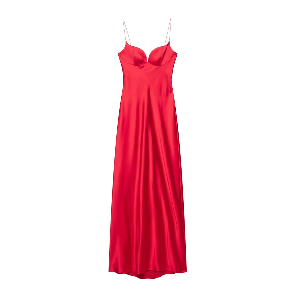Red Sleeveless Satin V-Neck Midi Dress with Open Back for Women