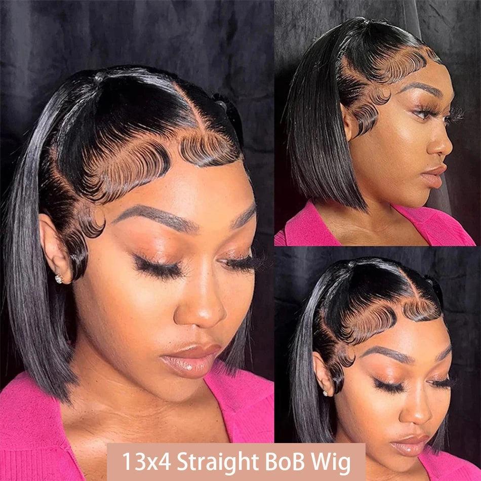13x4 Bone Straight Bob Wig Lace Front Human Hair Wigs 4x4 Short Bob Wig Lace Frontal Wig 100% Human Hair 200% Density 12 14 Inch