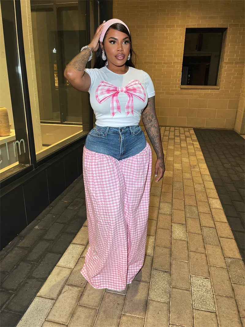 Streetwear Casual 2 Pieces Set for Woman Clothing Summer Short Sleeve T-shirt Top and Oversized Wide Leg Pants Matching Sets
