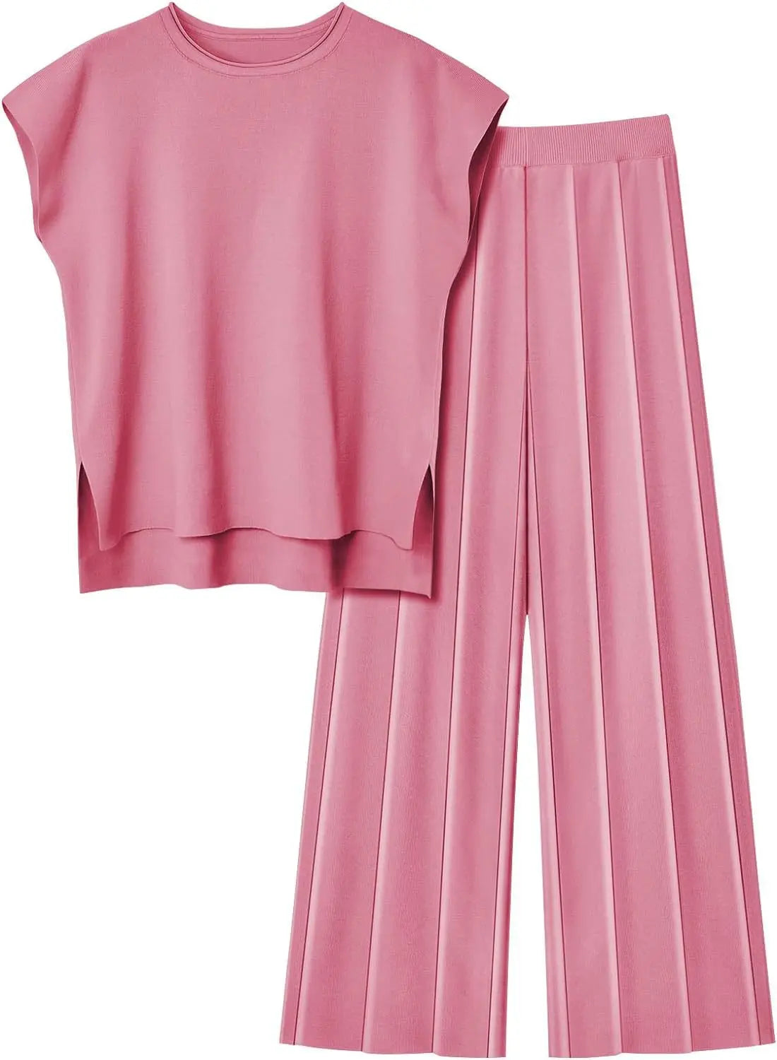 Summer Soft Knit Sleeveless Vest and Wide Leg Pants Set for Women