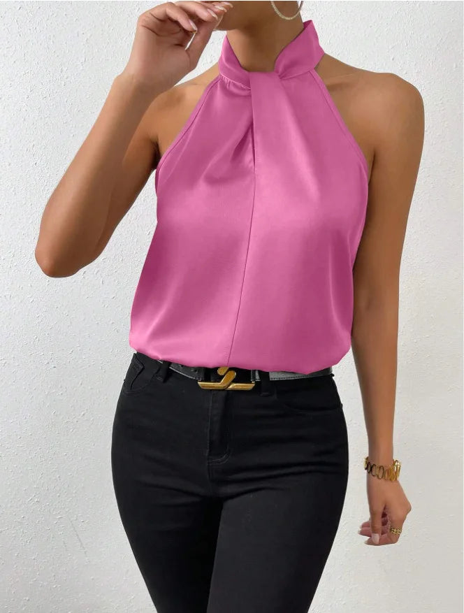Women's Tops 2025 Summer New European and American Clothes Satin Halter Sleeveless Vest Sexy Commuting Satin Simulated Silk Top