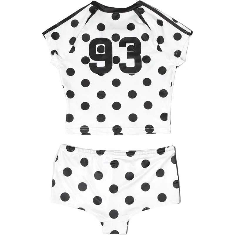 Weird Puss Dot Digit Print 2 Piece Set Women Casual Sporty Hipster Crop Tops+Shorts Matching Streetwear Skinny Stretch Tracksuit