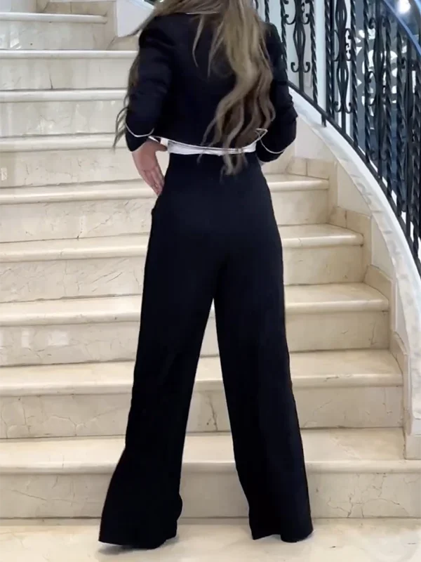 Beautyblue Black Pant Set Women's Blazer&Pants New Fashion High Waist Loose Buttoned Pocket Lapel Two-piece Set Office Commute