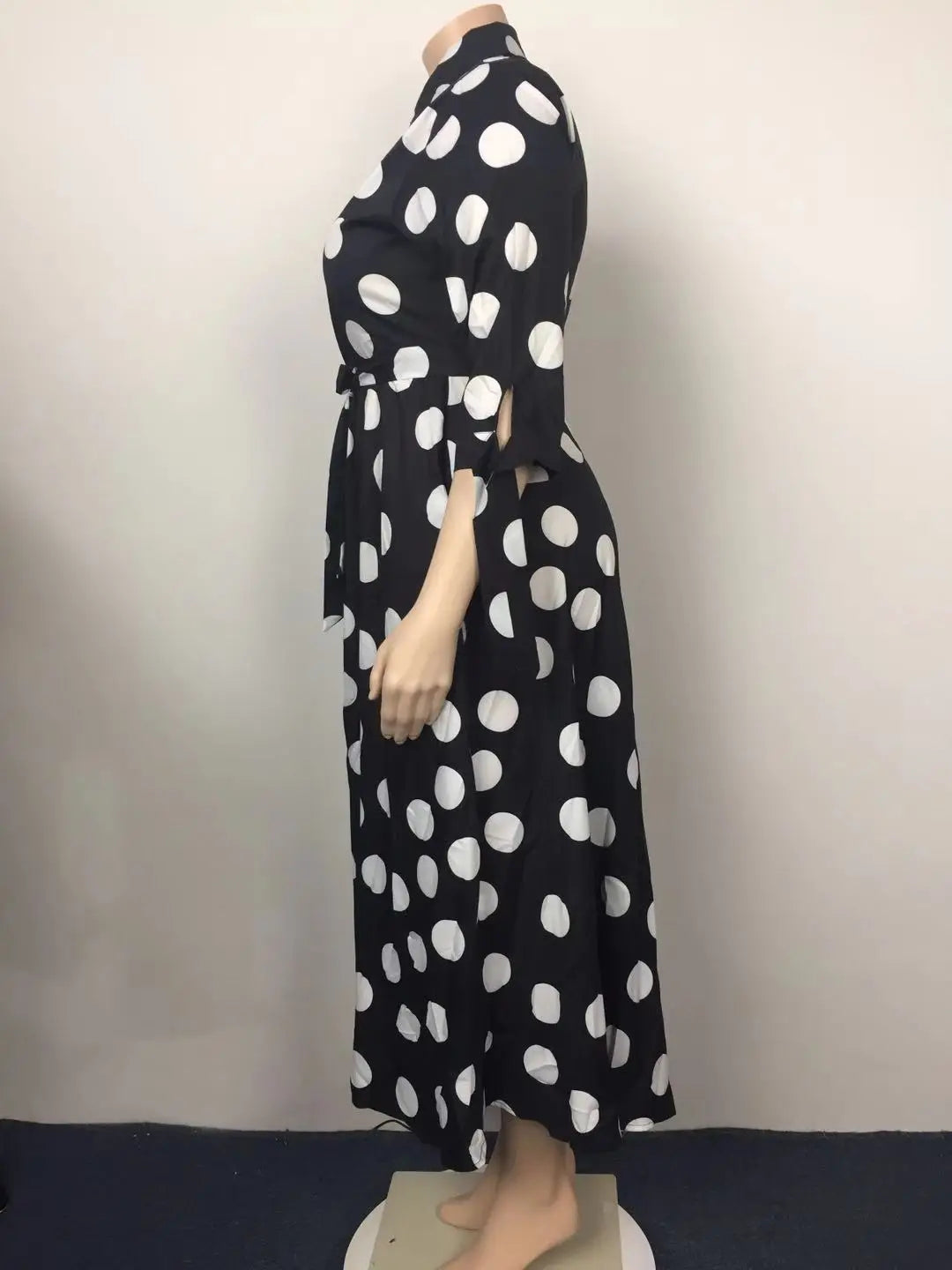 Wmstar Plus Size Dresses for Women Dot Printed with Pockets Slashes Fashion Party Maxi Dress Hot Sale Wholesale Dropshipping