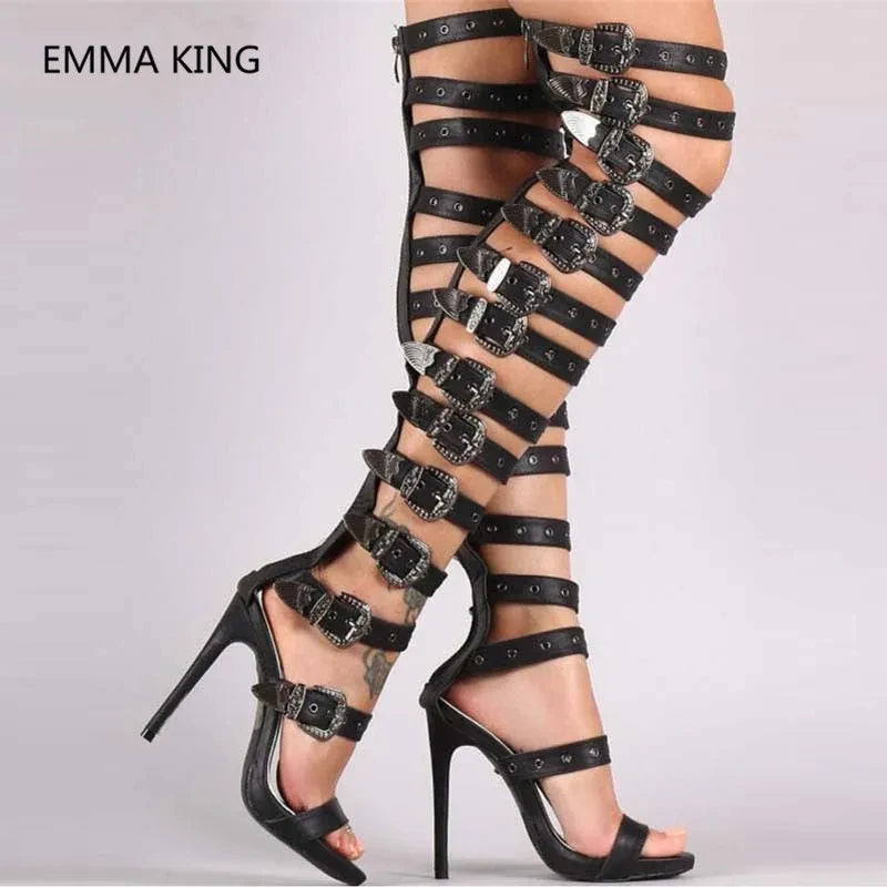 Thigh High Strappy Buckled Gladiator Sandals for Women
