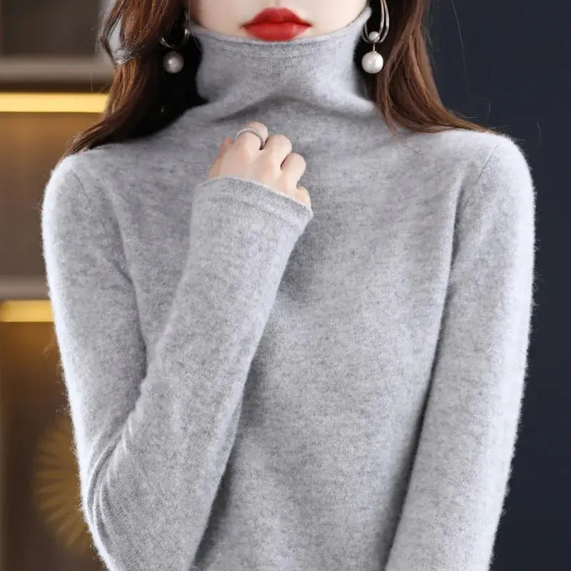 Wool Turtleneck Sweater With Stacked Collar for Women