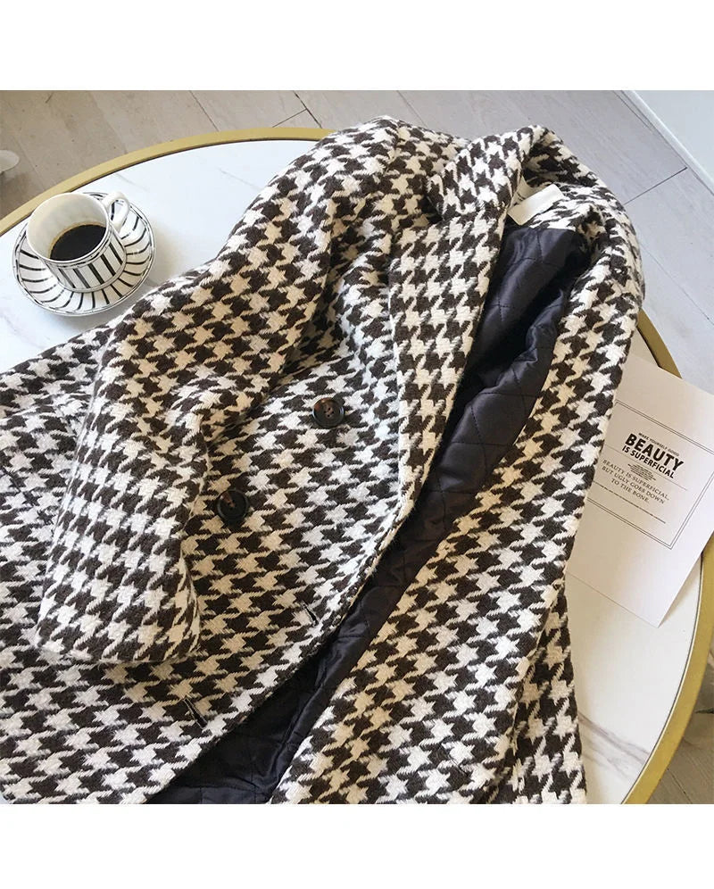Thick Plaid Blazer Women Wool Coat 2025 New Spring And Autumn Suit Jacket Female Tide Ins Woolen Coat Blazer Femme Tops Outerwe