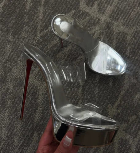 Clear PVC Platform Stiletto Sandals With High Heels for Women