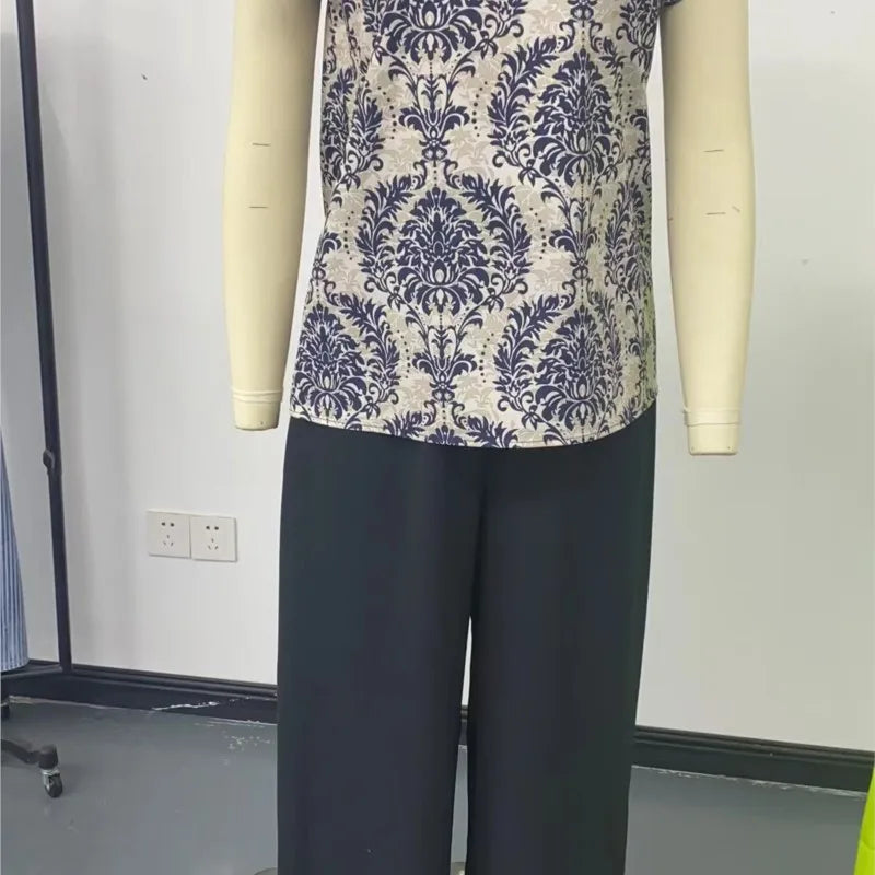 Casual 2 Piece Sets Women Outfit 2025 Summer Fashion Sleeveless Floral Print V-neck Shirts Tops And Pant Sets Elegant Suit