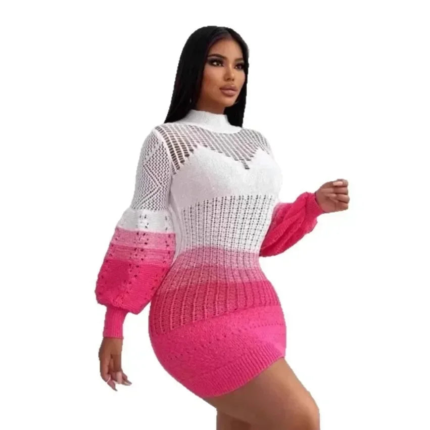 African Dresses for Women Summer Autumn African Long Sleeve O-neck Knitted Plus Size Mini Dress Outfits Dashiki African Clothing