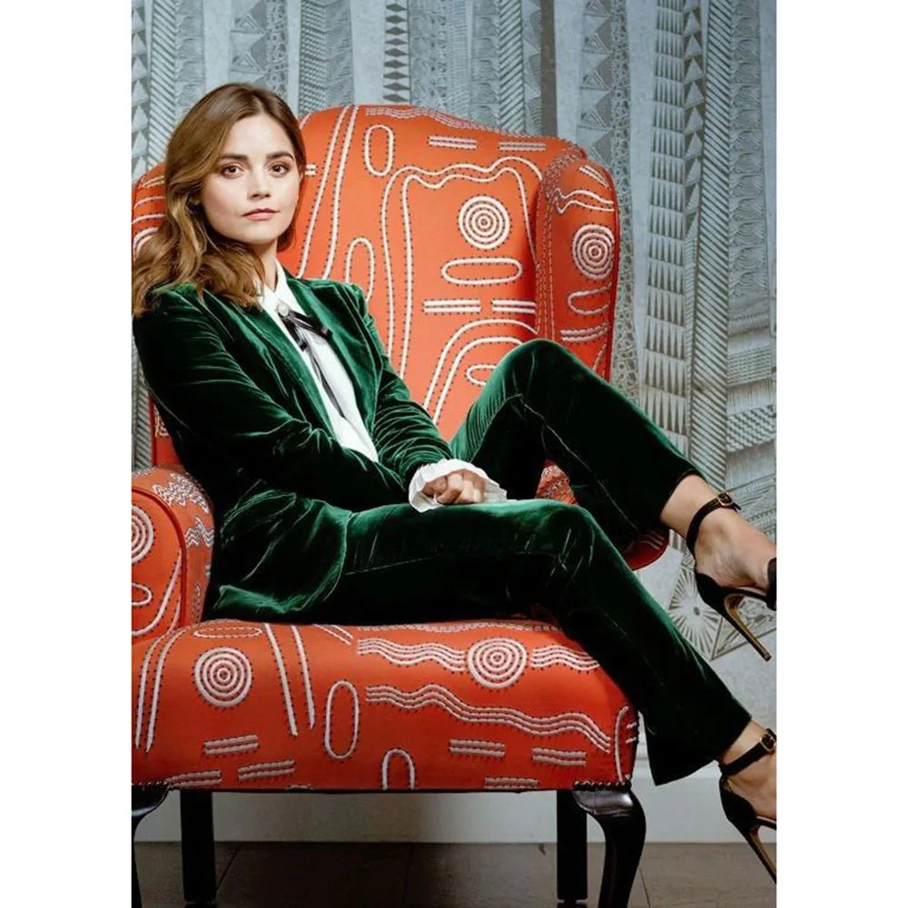2024 Luxury Green Velvet Christmas Women's Costume Notch Lapel 2 Pieces Jacket Pants Female Clothing Banquet Office Lady's Suits