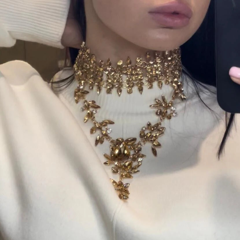Champagne Crystal Rhinestone Choker Necklace for Women