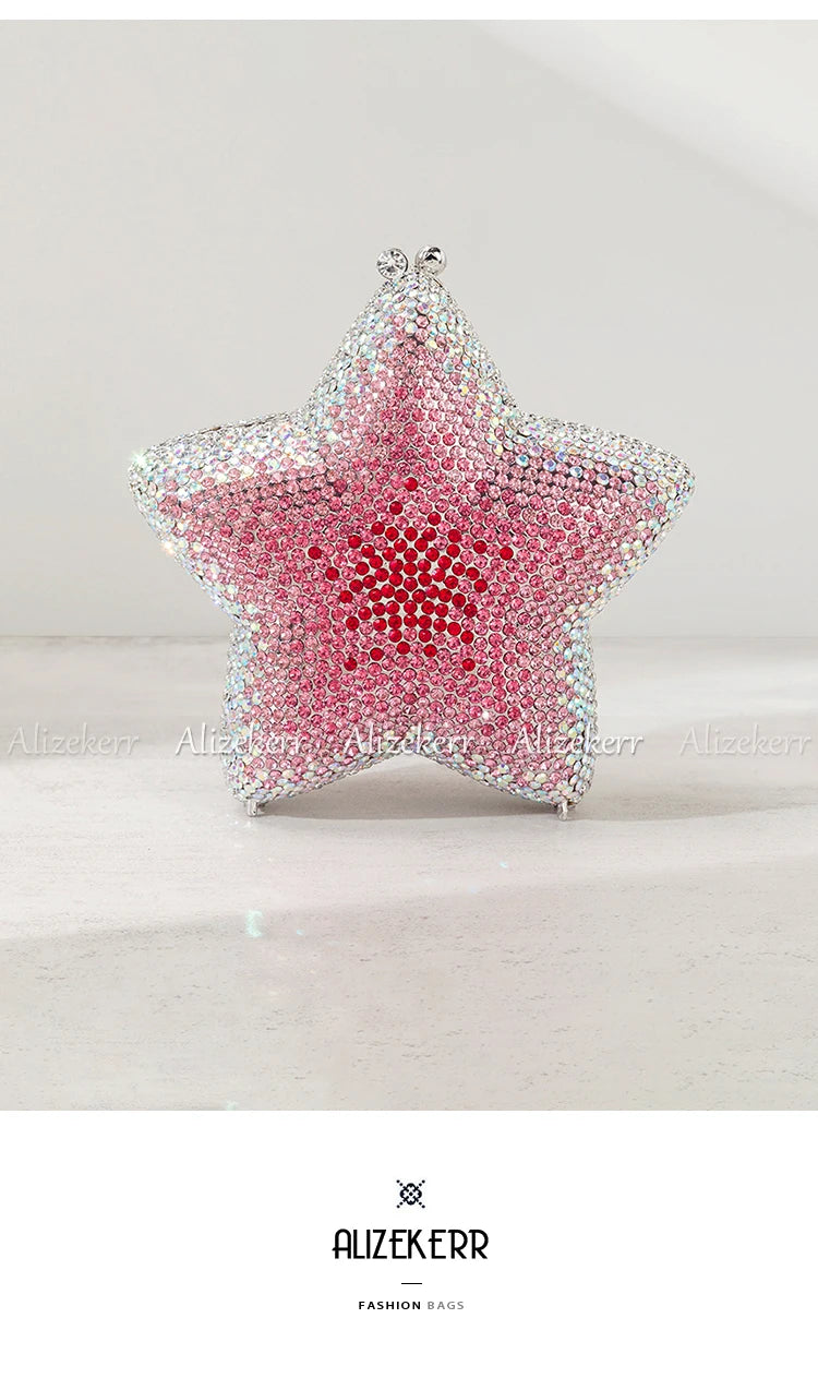 Alizekerr Star Shaped Crystal Evening Bags Women Boutique Gorgeous Sparkling Rhinestone Mini Metal Clutch Purses Wedding Party