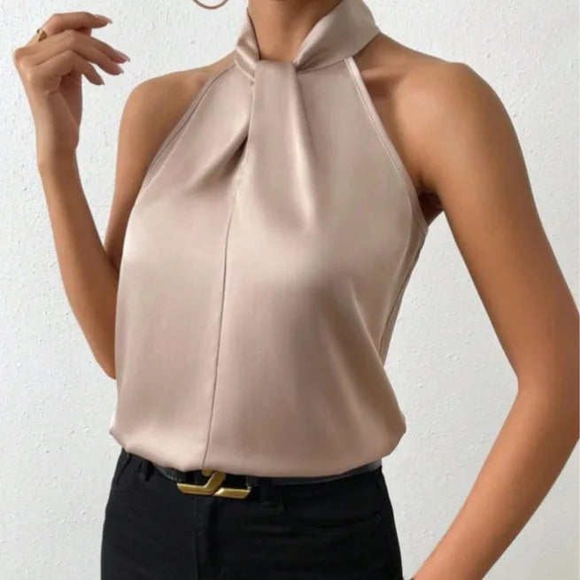 Women's Tops 2025 Summer New European and American Clothes Satin Halter Sleeveless Vest Sexy Commuting Satin Simulated Silk Top