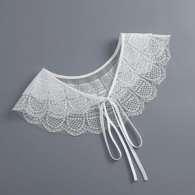Removable Lace Doll Fake Collar Women Tie Ladies White Shawl Wrap Detachable Embroidered Lapel False Collar Clothes Accessory