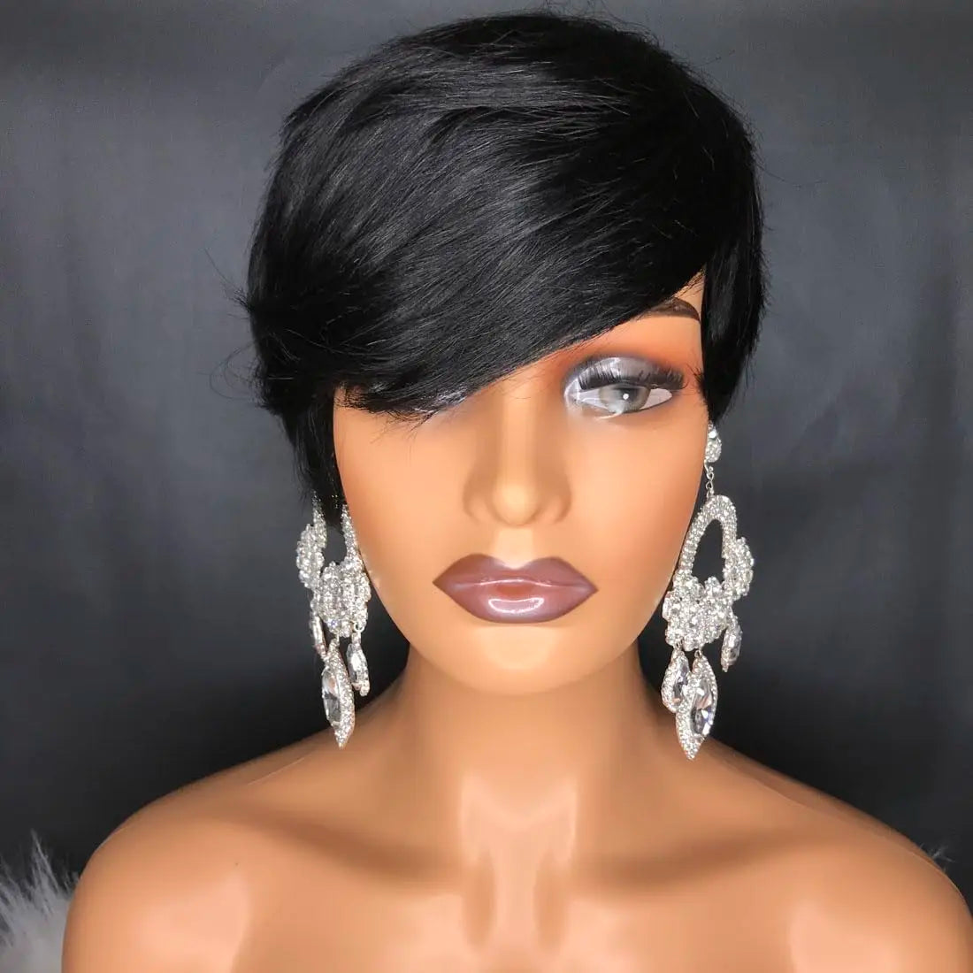 Natural Black Short Pixie Cut Wigs for Black Women Curly Hair Replacement Short Black Layered Wavy Wigs With Bangs (Natural Blac